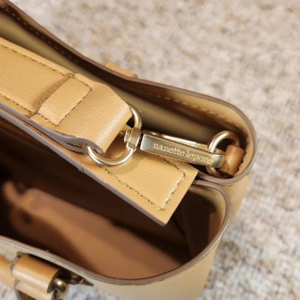 Nanette Lepore Faux Leather Top Handle Satchel Crossbody Bag Camel Gold Hardware